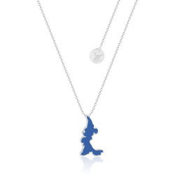COLLIER DISNEY FANTASIA MICKEY SILHOUETTE BLEU PLAQUÉ OR BLANC