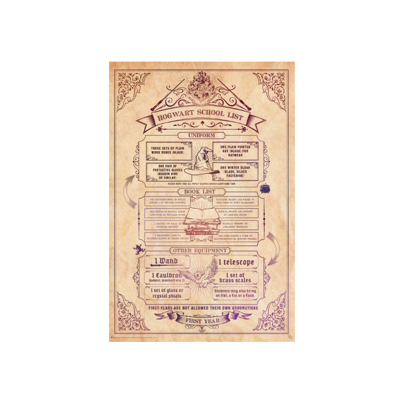 Poster liste fourniture scolaire Poudlard