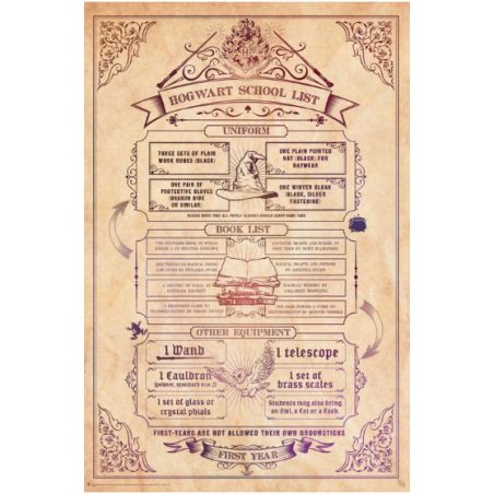 Poster liste fourniture scolaire Poudlard