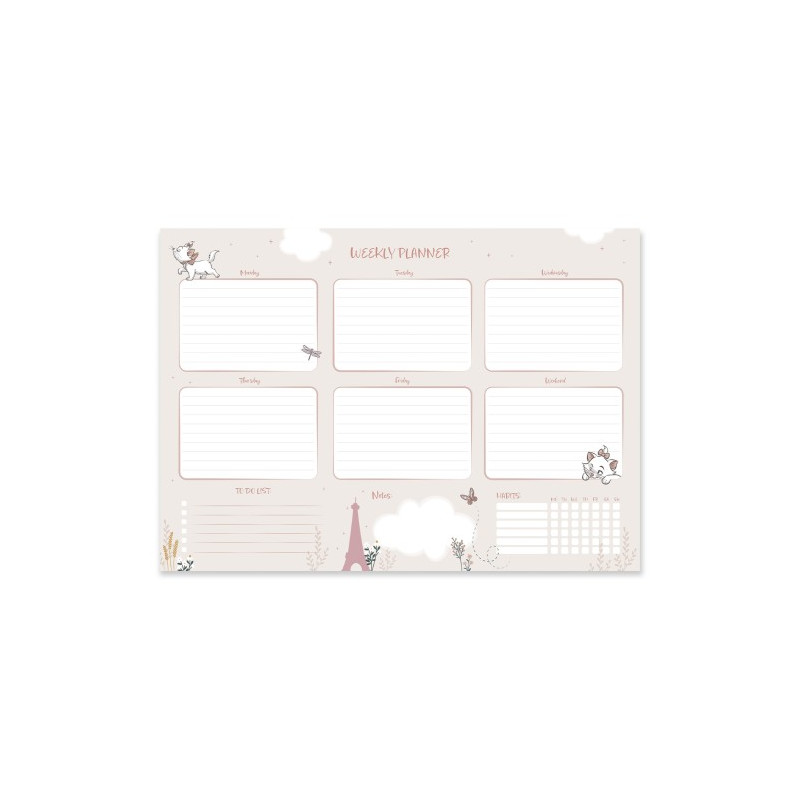 BLOC PLANIFICATEUR HEBDOMADAIRE A4 DISNEY BONJOUR MARIE LES ARISTOCHATS