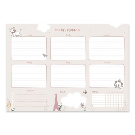 BLOC PLANIFICATEUR HEBDOMADAIRE A4 DISNEY BONJOUR MARIE LES ARISTOCHATS