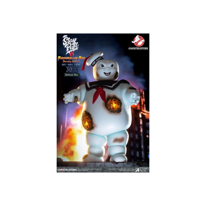 Statuette Ghostbusters en vinyle souple Stay Puft Marshmallow Man Burning Edition Deluxe Version 30 cm