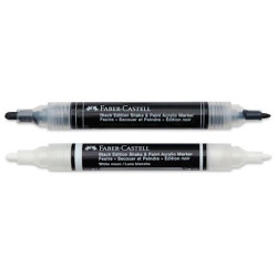 LOT DE 2 FEUTRES ACRYLIQUES FABER CASTEL BLANC / NOIR DOUBLE POINTES