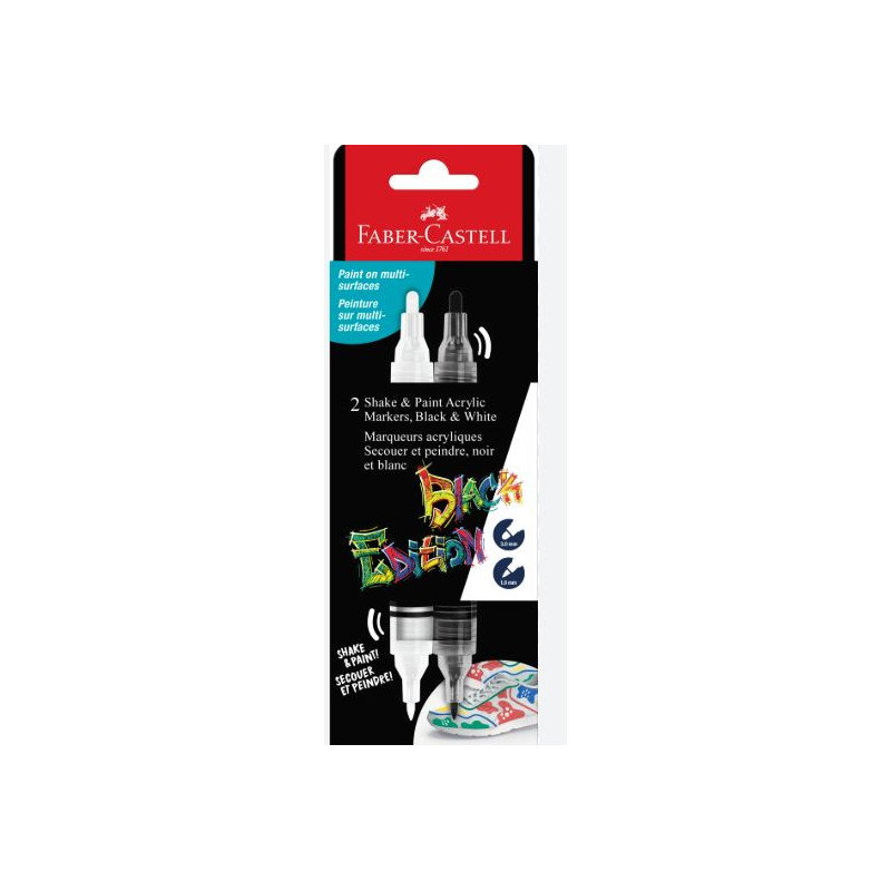 LOT DE 2 FEUTRES ACRYLIQUES FABER CASTEL BLANC / NOIR DOUBLE POINTES