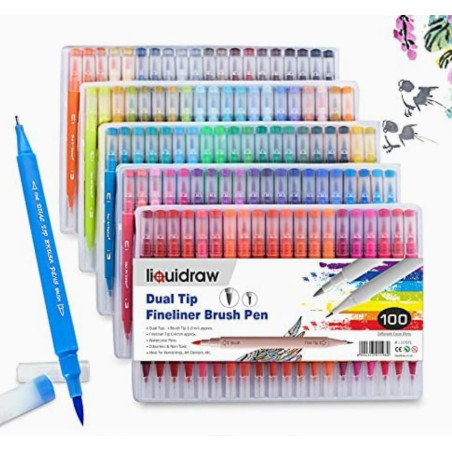 Ensemble de 100 feutres à eau pinceaux à double pointes marqueurs aquarelle