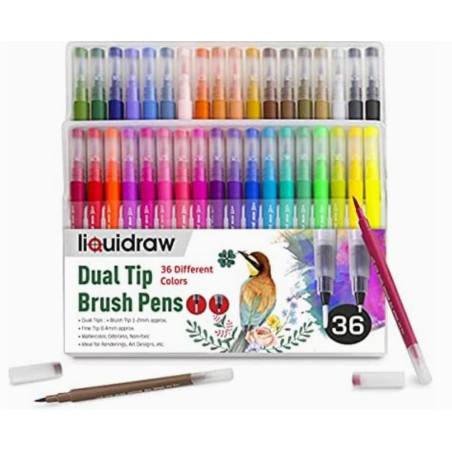 Ensemble de 36 feutres à eau pinceaux à double pointes marqueurs aquarelle