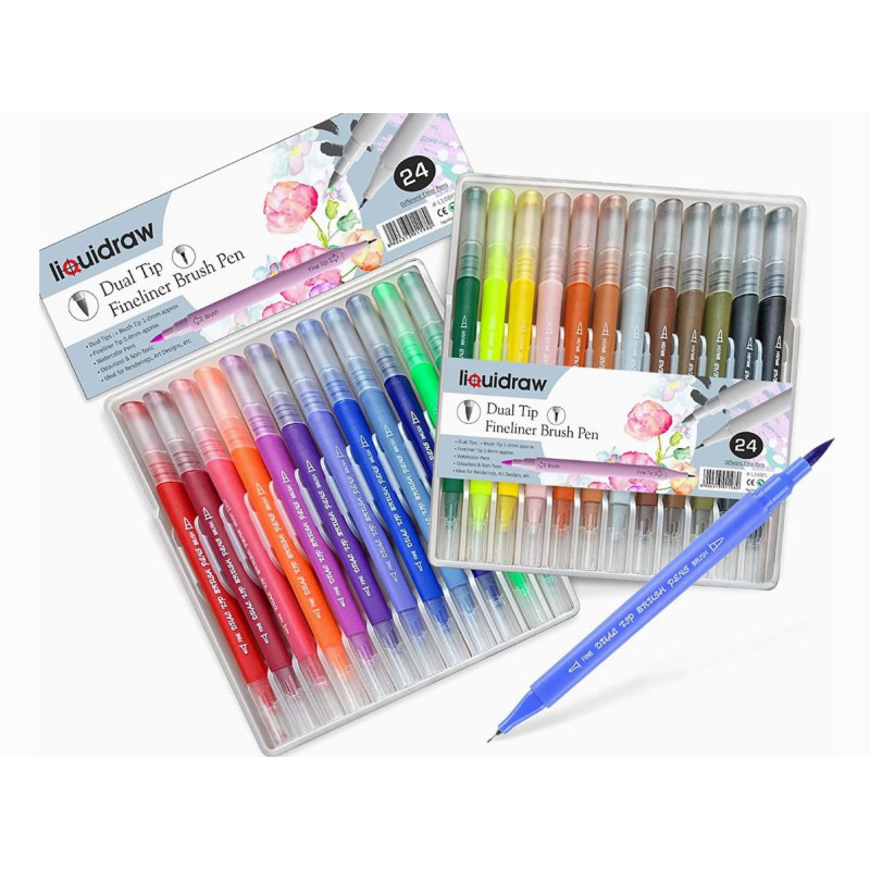 Ensemble de 24 feutres à eau pinceaux à double pointes marqueurs aquarelle