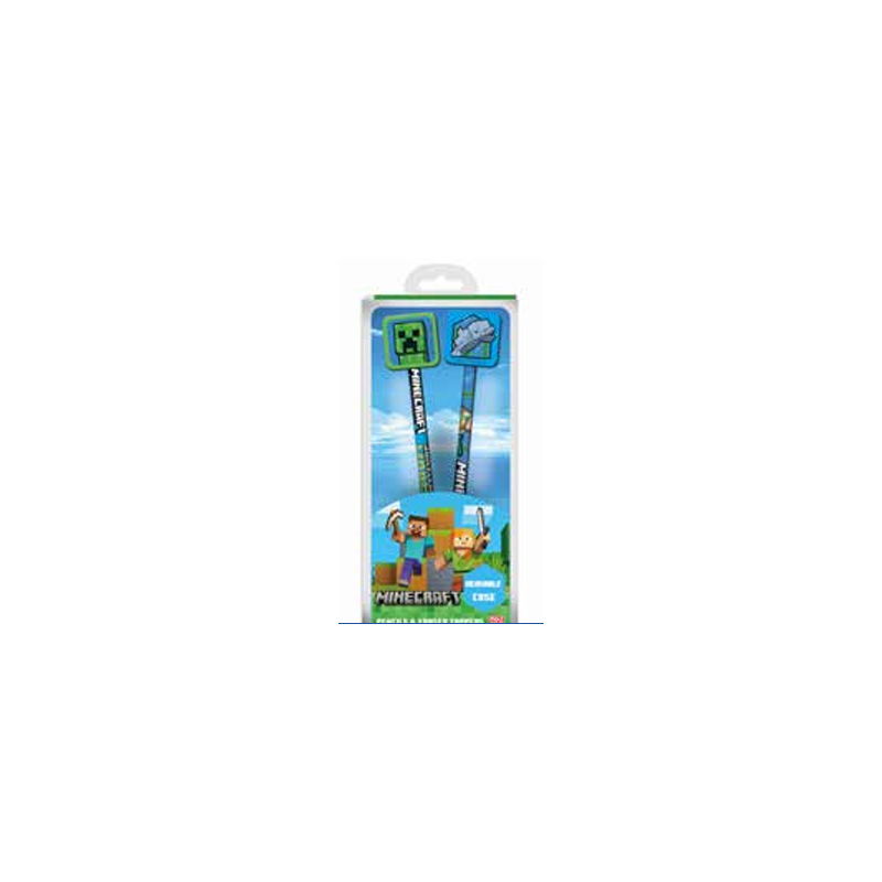 Set de 2 crayons + gommes - Minecraft