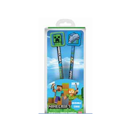 Set de 2 crayons + gommes - Minecraft