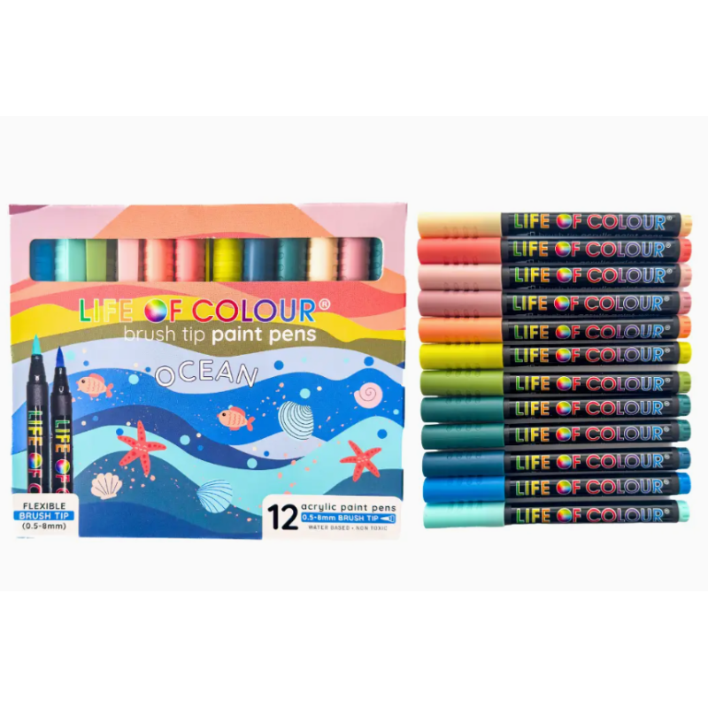 LOT DE 12 FEUTRES ACRYLIQUES BRUSH OCEAN