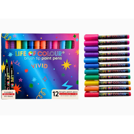 LOT DE 12 FEUTRES ACRYLIQUES VIVID BRUSH