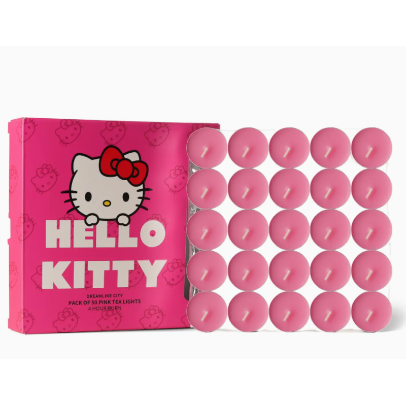 Bougies chauffe-plat roses Hello Kitty, paquet de 50, parfum Ville de rêve