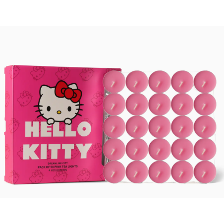 Bougies chauffe-plat roses Hello Kitty, paquet de 50, parfum Ville de rêve