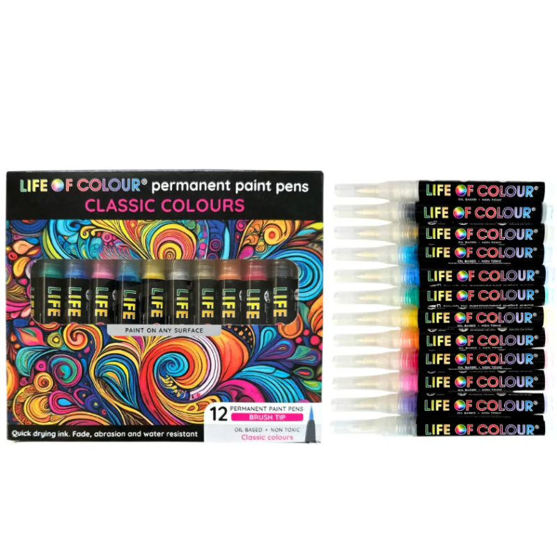 Stylos à peinture à l'huile à pointe de pinceau, ensemble de 12 couleurs