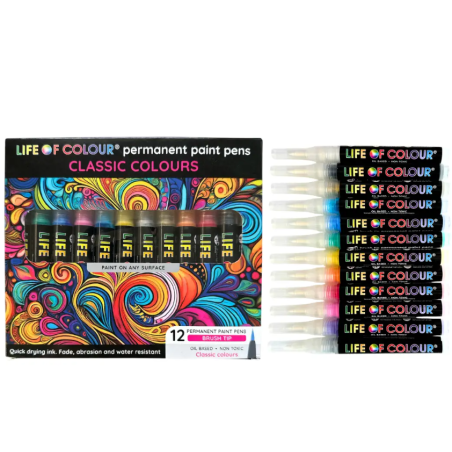 Stylos à peinture à l'huile à pointe de pinceau, ensemble de 12 couleurs