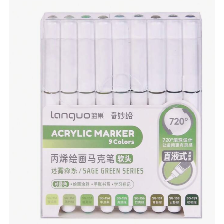 SET FEUTRE MARQUEUR ACRYLIC SERIE VERT SAGE LANGUO