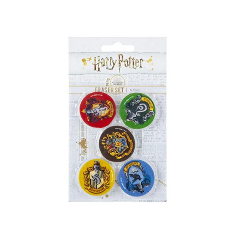 Pack 5 Gommes Blasons 4 Maisons et Poudlard Harry Potter