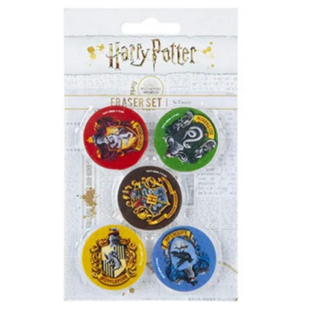 Pack 5 Gommes Blasons 4 Maisons et Poudlard Harry Potter