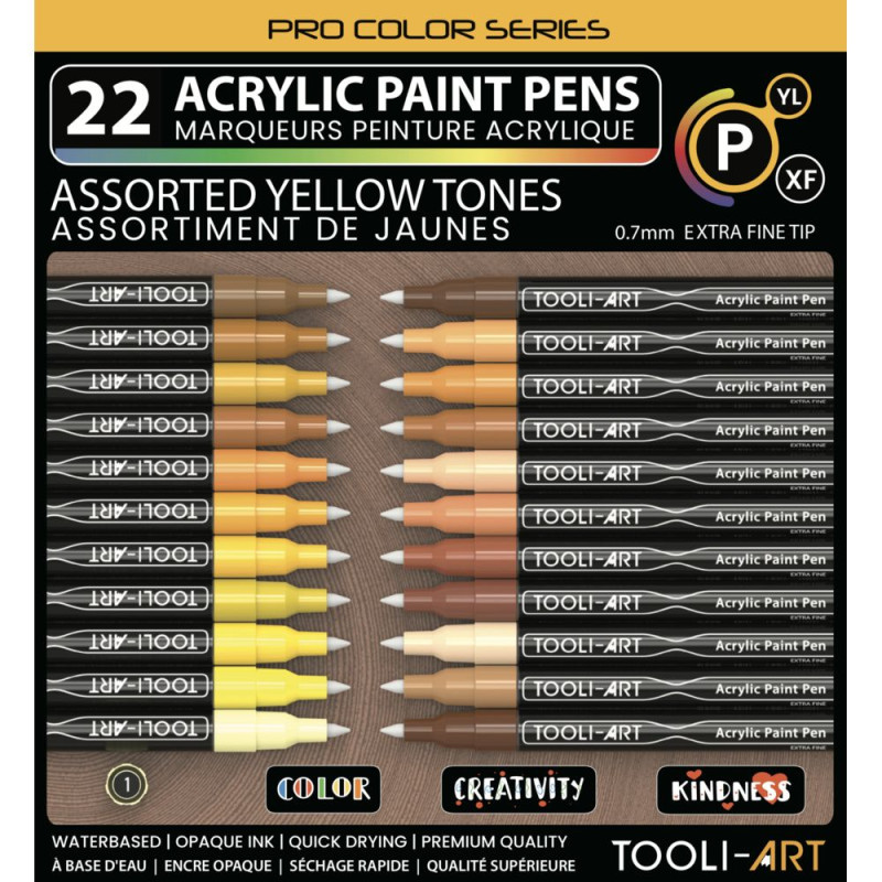 TOOLI Marqueur Acrylique Set Jaune 22 couleurs EF 07mm