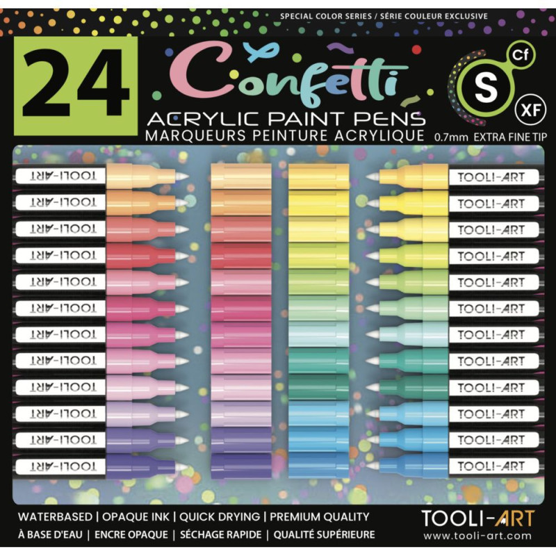 TOOLI Marqueur Acrylique Set Confetti 24 couleurs vives EF 07mm