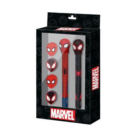 Set Stylo + Crayon + 4 gommes Spiderman Marvel