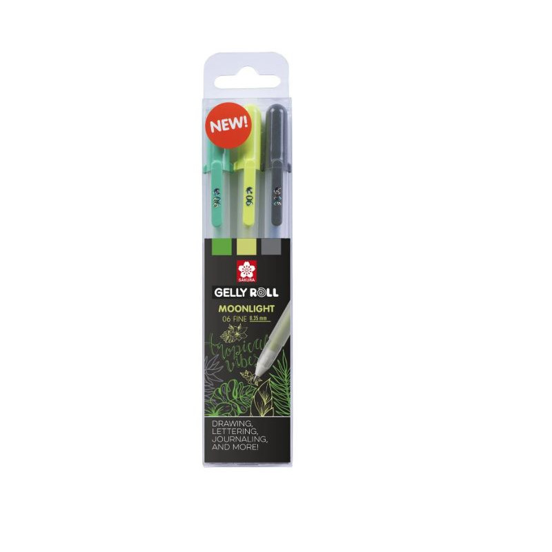 PACK DE 3 Sakura Gelly Roll Gel Pen Moonlight Botanical Vert