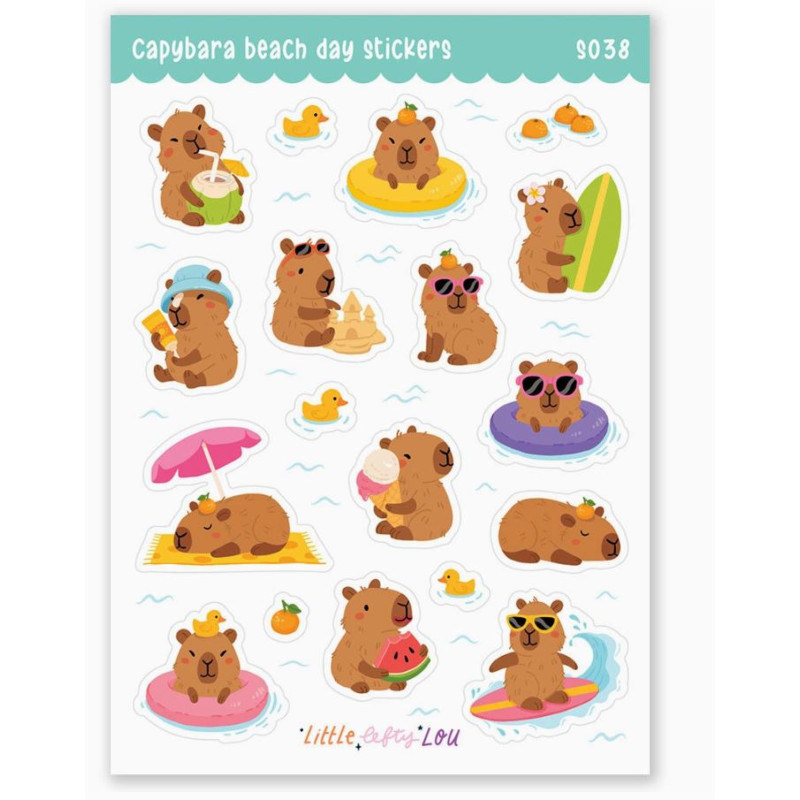 Autocollants étanches Journée à la plage de Capybara Kawaii