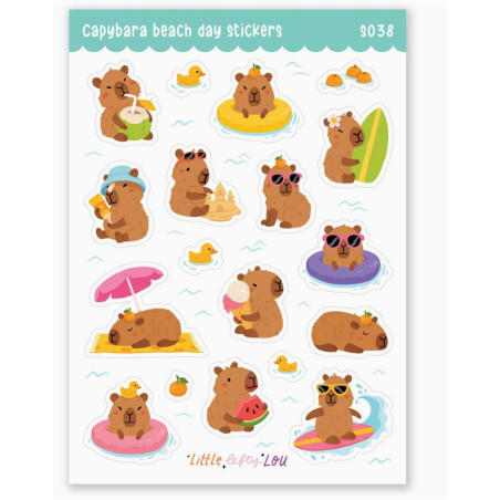 Autocollants étanches Journée à la plage de Capybara Kawaii