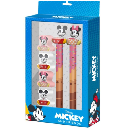 Set de 2 crayons + 4 gommes Mickey et Minnie - Disney