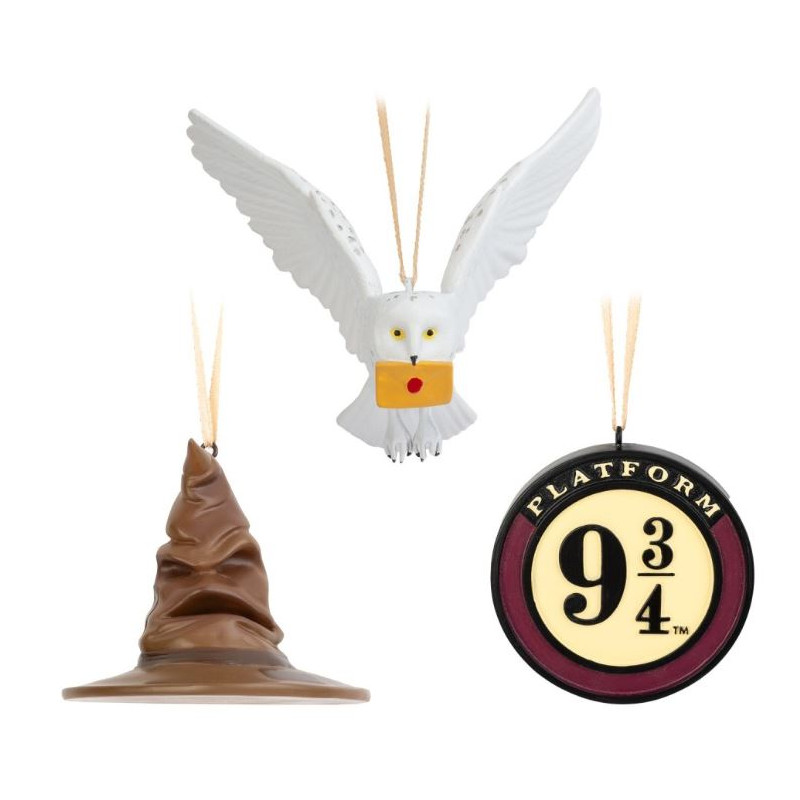 PACK DE 3 DECORATIONS DE NOEL HARRY POTTER - CHOIXPEAU, VOIE 9 3/4 ET HEDWIGE