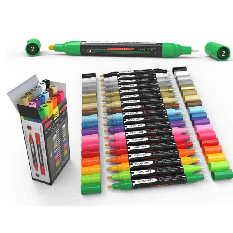 ESSENTIAL DOUBLE Lot de 18 feutres acryliques double face aux couleurs assorties (0,7 mm + 3,0 mm)