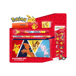 POKEMON - Set de Papeterie avec une Trousse Triple & Stickers - 7pc