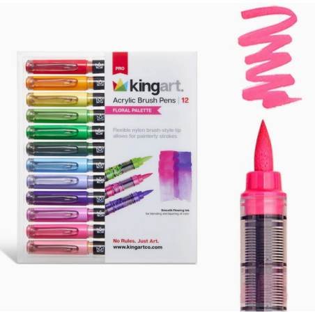 PACK FEUTRE BRUSH acrylique - 12 couleurs FLORALES KINGART