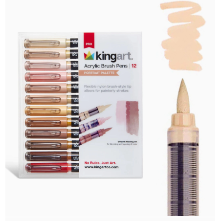 SET DE 12 FEUTRES ACRYLIQUES BRUSH - 12 couleurs SKIN KINGART