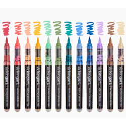 Stylos à pointe pinceaux en peinture acrylique - 12 couleurs vintage KINGART