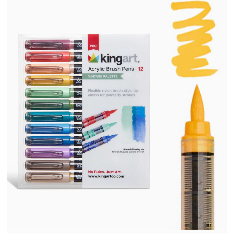 Stylos à pointe pinceaux en peinture acrylique - 12 couleurs vintage KINGART