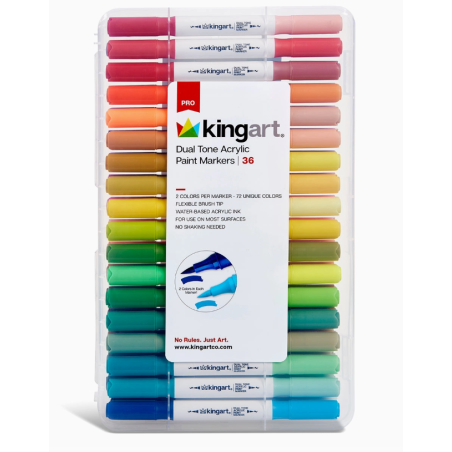Feutres Acryliques à Double embout Ton 36 Stylos / 72 Couleurs KINGART