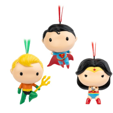 PACK DE 3 DECORATIONS DE NOEL DC COMICS - SUPERMAN, WONDER WOMAN ET AQUAMAN