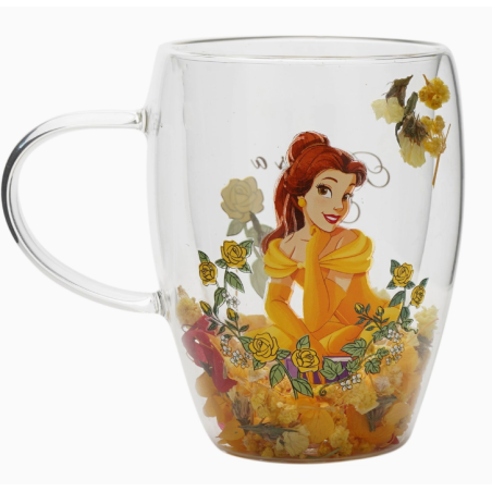 Mug en verre décoratif floral pastel princesse Disney - Belle