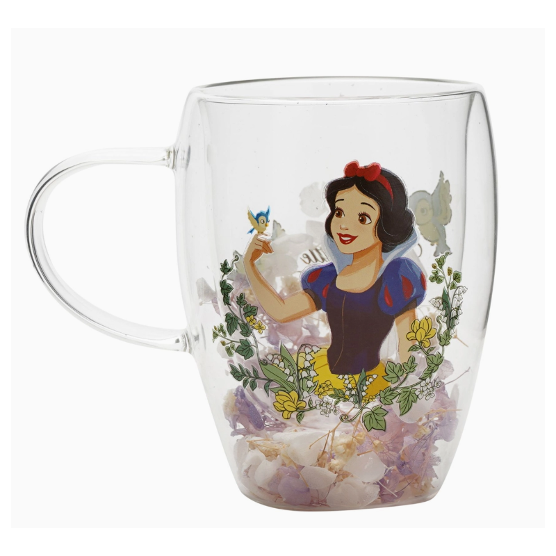 Mug en verre décoratif floral pastel princesse Disney - Blanche-Neige
