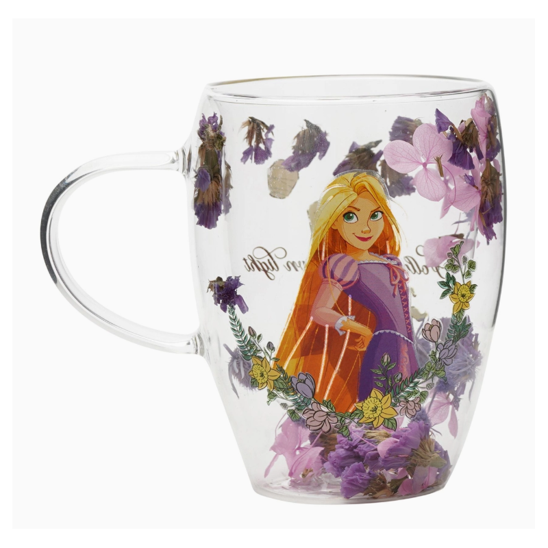 Mug en verre décoratif floral pastel Disney Princesse - Raiponce