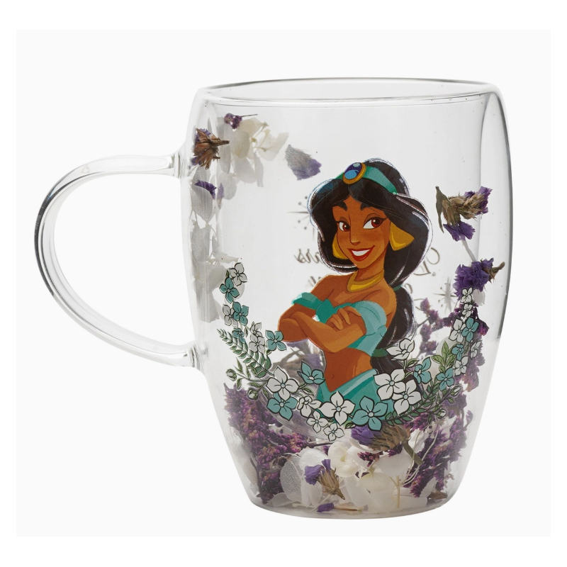 Mug en verre décoratif floral pastel princesse Disney - Jasmine