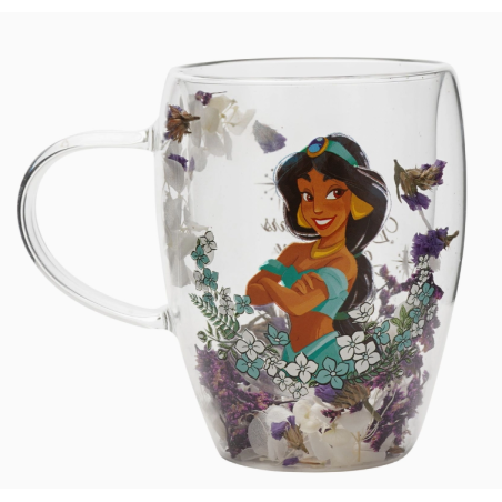 Mug en verre décoratif floral pastel princesse Disney - Jasmine
