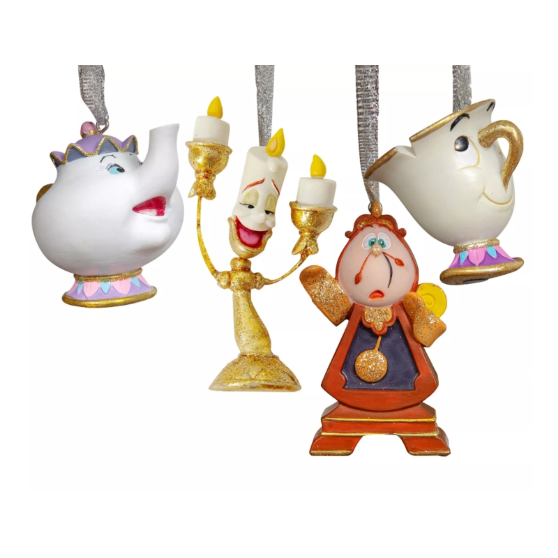 Ensemble de 4 décorations suspendues en résine Disney La Belle et la Bête