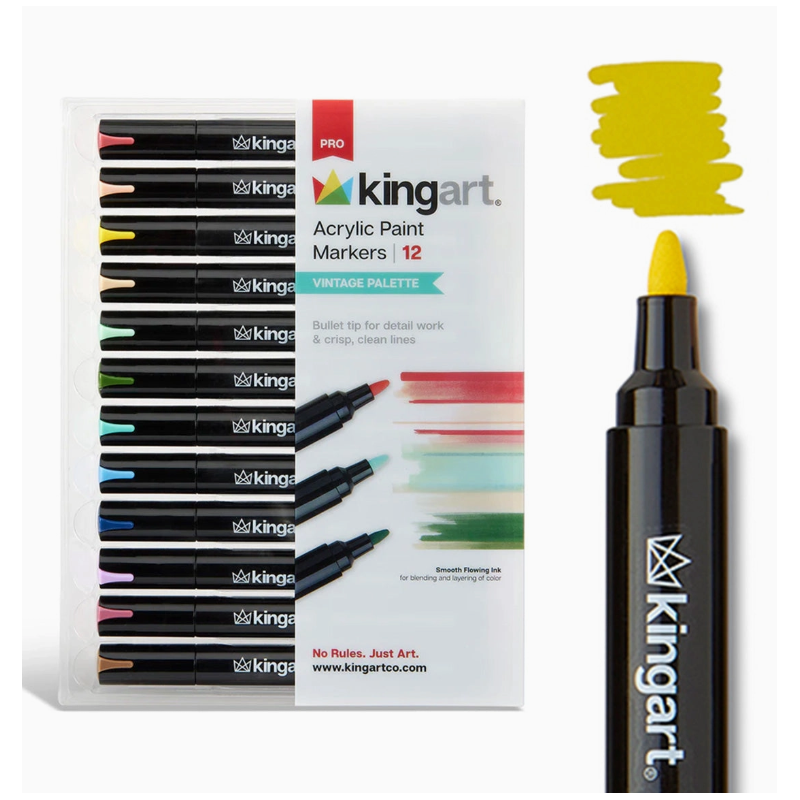 SET DE 12 FEUTRES ACRYLIQUES POINTE NORMAL VINTAGE KINGART