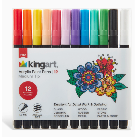 Feutre Acrylique Fin - 12 Couleurs Essentiel KINGART