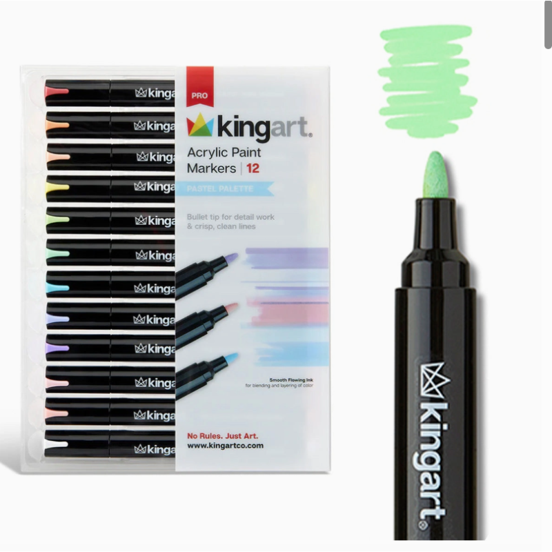 SET DE 12 FEUTRES ACRYLIQUES POINTE NORMAL PASTEL KINGART