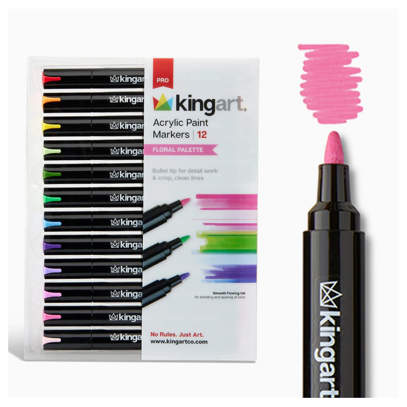 SET DE 12 FEUTRES ACRYLIQUES POINTE NORMAL FLORAL KINGART