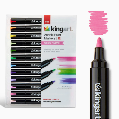 SET DE 12 FEUTRES ACRYLIQUES POINTE NORMAL FLORAL KINGART