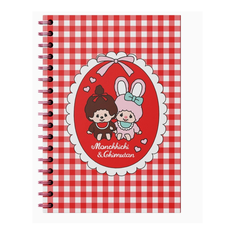 CARNET POUR AUTOCOLLANT VICHY ROUGE MONCHHICHI & CHIMUTAN A SPIRALE